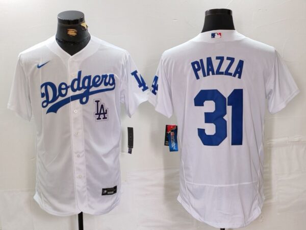 Men's Los Angeles Dodgers #31 Mike Piazza White Flex Base Stitched Baseball Jerseys