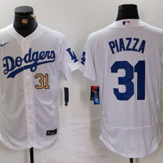 Men's Los Angeles Dodgers #31 Mike Piazza White Flex Base Stitched Baseball Jerseys
