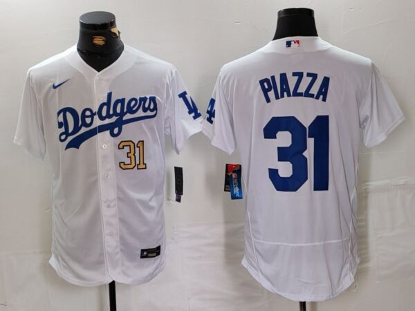 Men's Los Angeles Dodgers #31 Mike Piazza White Flex Base Stitched Baseball Jerseys