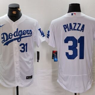 Men's Los Angeles Dodgers #31 Mike Piazza White Flex Base Stitched Baseball Jerseys