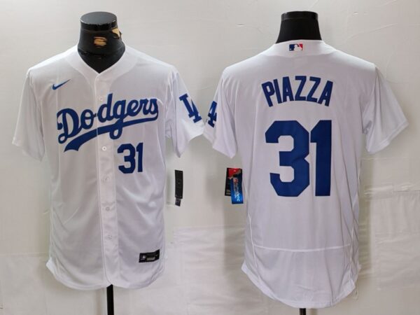 Men's Los Angeles Dodgers #31 Mike Piazza White Flex Base Stitched Baseball Jerseys
