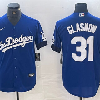 Men's Los Angeles Dodgers #31 Tyler Glasnow Blue City Connect Cool Base Stitched Baseball Jersey