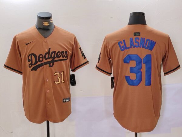 Men's Los Angeles Dodgers #31 Tyler Glasnow Brown Cool Base Stitched Baseball Jerseys