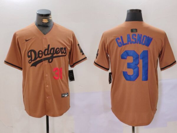 Men's Los Angeles Dodgers #31 Tyler Glasnow Brown Cool Base Stitched Baseball Jerseys