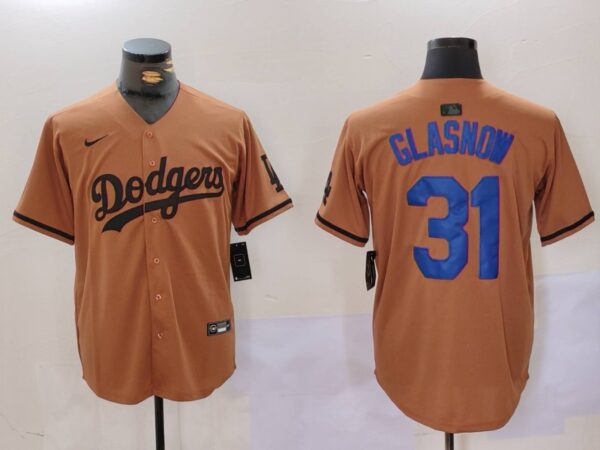 Men's Los Angeles Dodgers #31 Tyler Glasnow Brown Cool Base Stitched Baseball Jerseys