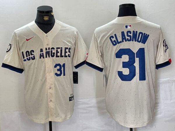 Men's Los Angeles Dodgers #31 Tyler Glasnow Cream Stitched Baseball Jerseys