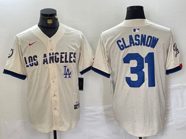 Men's Los Angeles Dodgers #31 Tyler Glasnow Cream Stitched Baseball Jerseys