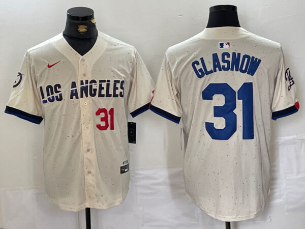Men's Los Angeles Dodgers #31 Tyler Glasnow Cream Stitched Baseball Jerseys