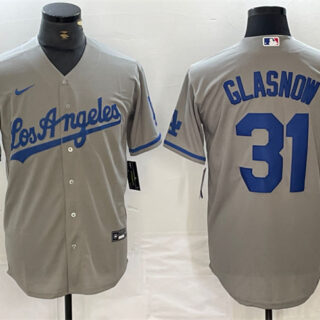 Men's Los Angeles Dodgers #31 Tyler Glasnow Grey Cool Base Stitched Baseball Jersey