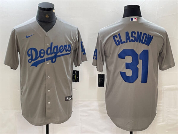Men's Los Angeles Dodgers #31 Tyler Glasnow Grey Cool Base Stitched Baseball Jersey S