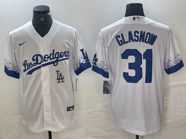 Men's Los Angeles Dodgers #31 Tyler Glasnow White City Connect Cool Base Stitched Baseball Jersey