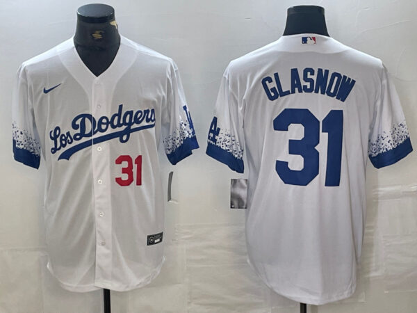 Men's Los Angeles Dodgers #31 Tyler Glasnow White City Connect Cool Base Stitched Baseball Jersey