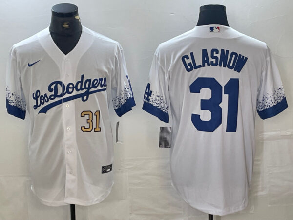 Men's Los Angeles Dodgers #31 Tyler Glasnow White City Connect Cool Base Stitched Baseball Jersey