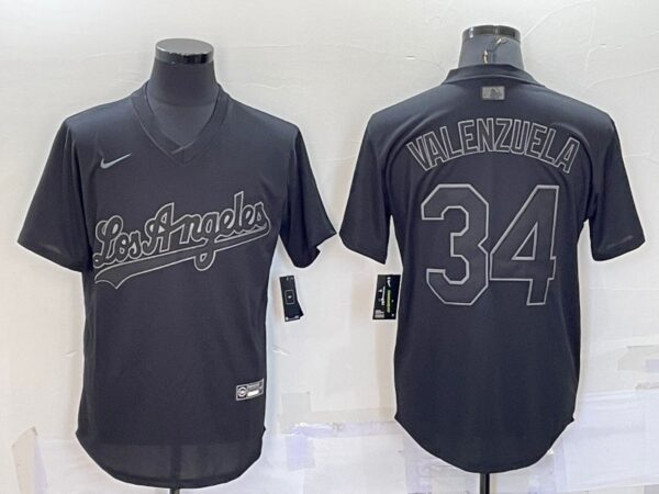 Men's Los Angeles Dodgers #34 Fernando Valenzuela Black Stitched Baseball Jersey