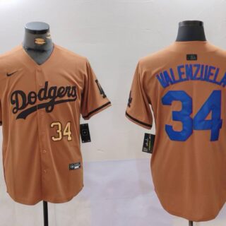 Men's Los Angeles Dodgers #34 Fernando Valenzuela Brown Cool Base Stitched Baseball Jerseys
