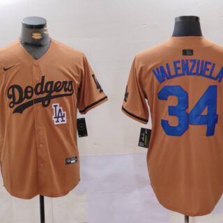 Men's Los Angeles Dodgers #34 Fernando Valenzuela Brown Cool Base Stitched Baseball Jerseys