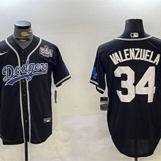 Men's Los Angeles Dodgers #34 Toro Valenzuela Black 2024 World Series Cool Base Stitched Baseball Jersey