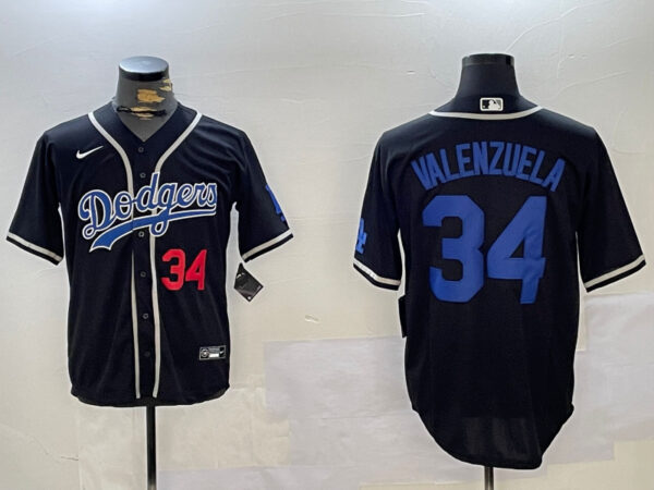 Men's Los Angeles Dodgers #34 Toro Valenzuela Black 2024 World Series Cool Base Stitched Baseball Jerseys