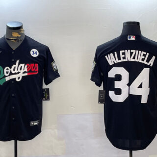 Men's Los Angeles Dodgers #34 Toro Valenzuela Black Mexico 2024 World Series With No. 34 Patch Cool Base Stitched Baseball Jerseys
