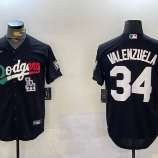 Men's Los Angeles Dodgers #34 Toro Valenzuela Black Mexico 2024 World Series With No. 34 Patch Cool Base Stitched Baseball Jerseys