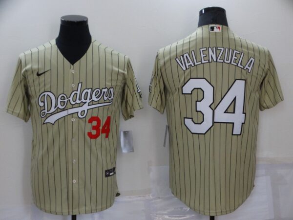 Men's Los Angeles Dodgers #34 Toro Valenzuela Cream Cool Base Stitched Jersey
