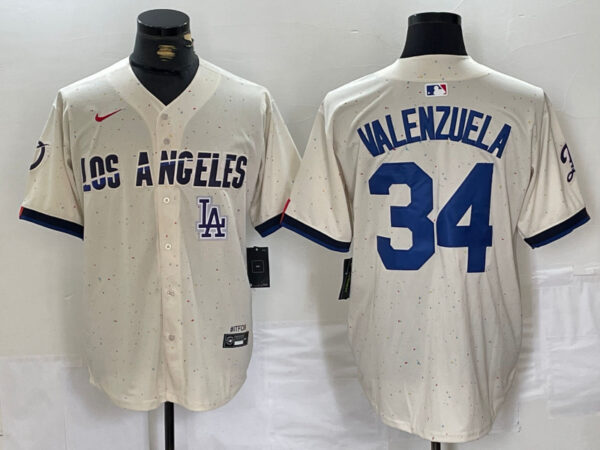 Men's Los Angeles Dodgers #34 Toro Valenzuela Cream Stitched Baseball Jerseys
