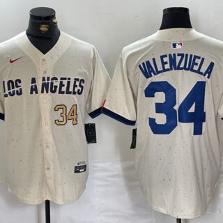 Men's Los Angeles Dodgers #34 Toro Valenzuela Cream Stitched Baseball Jerseys