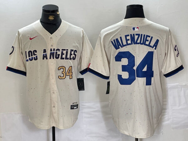 Men's Los Angeles Dodgers #34 Toro Valenzuela Cream Stitched Baseball Jerseys