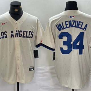 Men's Los Angeles Dodgers #34 Toro Valenzuela Cream Stitched Baseball Jersey