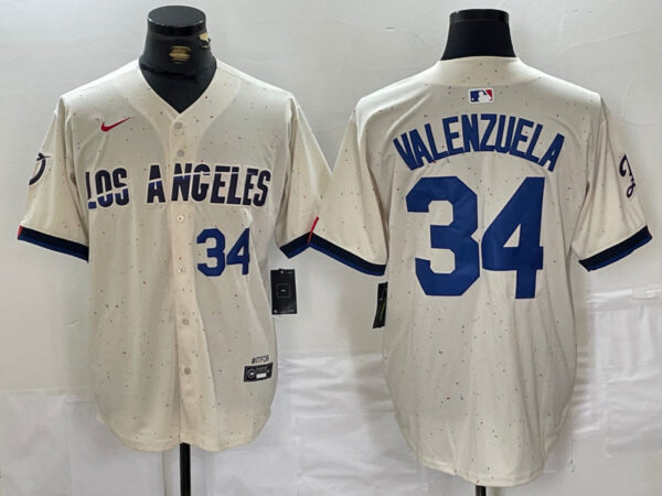 Men's Los Angeles Dodgers #34 Toro Valenzuela Cream Stitched Baseball Jerseys