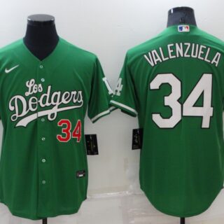 Men's Los Angeles Dodgers #34 Toro Valenzuela Green Stitched Baseball Jersey