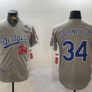 Men's Los Angeles Dodgers #34 Toro Valenzuela Grey 2024 World Series 1981 Cooperstown Stitched Baseball Jersey