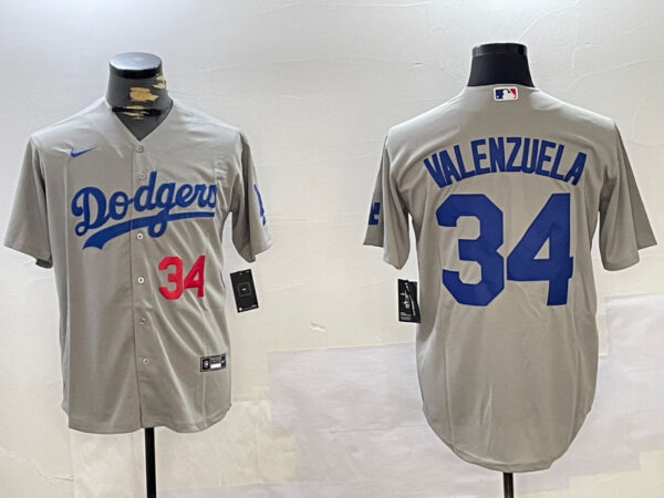 Men's Los Angeles Dodgers #34 Toro Valenzuela Grey Cool Base Stitched Baseball Jerseys