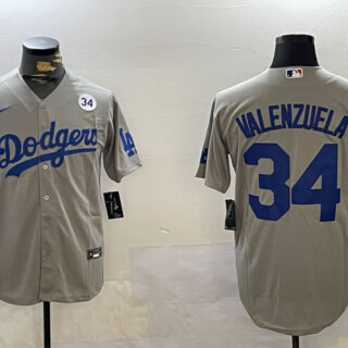 Men's Los Angeles Dodgers #34 Toro Valenzuela Grey Cool Base Stitched Baseball Jerseys