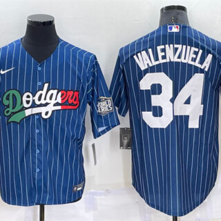 Men's Los Angeles Dodgers #34 Toro Valenzuela Navy Mexico World Series Cool Base Stitched Baseball Jersey
