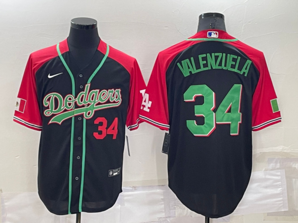Men's Los Angeles Dodgers #34 Toro Valenzuela Red Black Cool Base Stitched Baseball Jersey