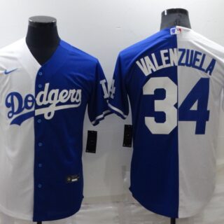 Men's Los Angeles Dodgers #34 Toro Valenzuela White Blue Split Cool Base Stitched Baseball Jerseys