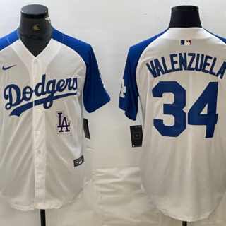 Men's Los Angeles Dodgers #34 Toro Valenzuela White Blue Vin Patch Cool Base Stitched Baseball Jersey