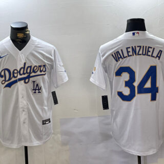 Men's Los Angeles Dodgers #34 White Gold Championship Cool Base Stitched Jersey