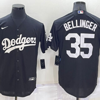Men's Los Angeles Dodgers #35 Cody Bellinger Black Cool Base Stitched Jerseys 1