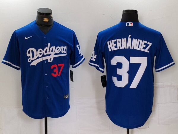 Men's Los Angeles Dodgers #37 Teoscar Hernandez Blue Cool Base Stitched Baseball Jerseys