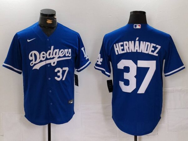Men's Los Angeles Dodgers #37 Teoscar Hernandez Blue Cool Base Stitched Baseball Jerseys