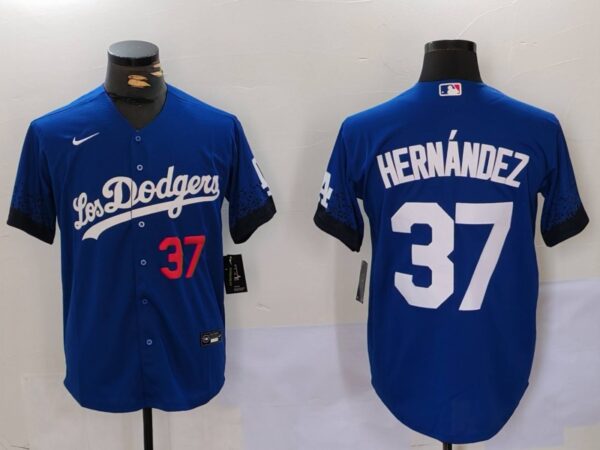 Men's Los Angeles Dodgers #37 Teoscar Hernandez Blue Cool Base Stitched Baseball Jerseys