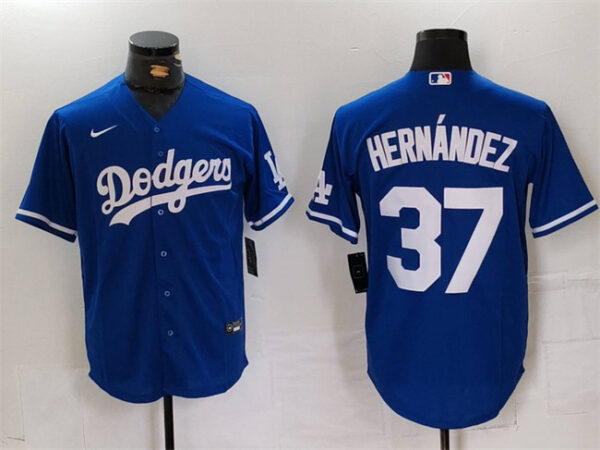 Men's Los Angeles Dodgers #37 Teoscar Hernandez Blue Cool Base Stitched Baseball Jersey