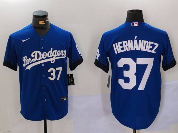 Men's Los Angeles Dodgers #37 Teoscar Hernandez Blue Cool Base Stitched Baseball Jerseys