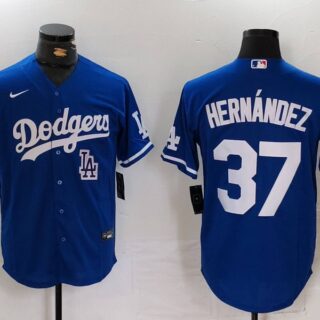 Men's Los Angeles Dodgers #37 Teoscar Hernandez Blue Cool Base Stitched Baseball Jerseys