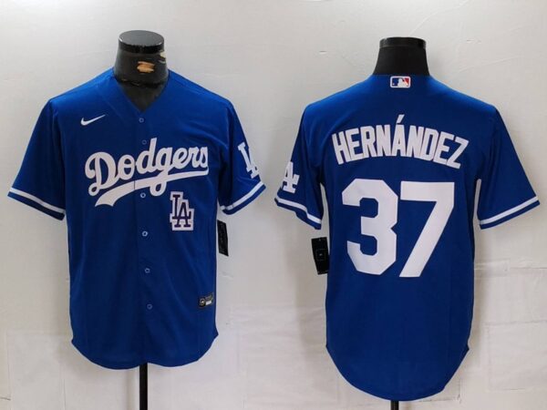 Men's Los Angeles Dodgers #37 Teoscar Hernandez Blue Cool Base Stitched Baseball Jerseys