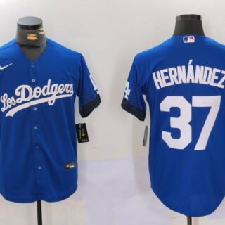 Men's Los Angeles Dodgers #37 Teoscar Hernandez Blue Cool Base Stitched Baseball Jerseys
