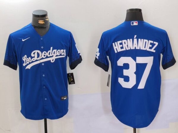 Men's Los Angeles Dodgers #37 Teoscar Hernandez Blue Cool Base Stitched Baseball Jerseys