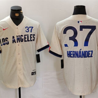 Men's Los Angeles Dodgers #37 Teoscar Hernandez Cream 2024 City Connect Limited Stitched Baseball Jersey